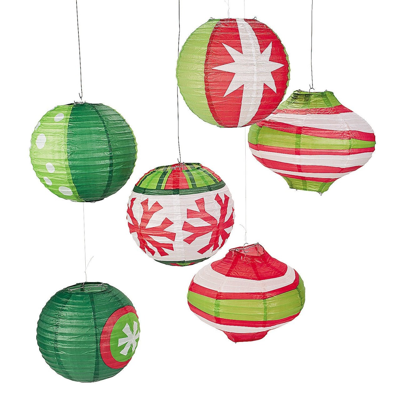 Fun Express - Ornament Party Lanterns (6pc) for Christmas - Party Decor - Hanging Decor - Lanterns - Christmas - 6 Piecesâ